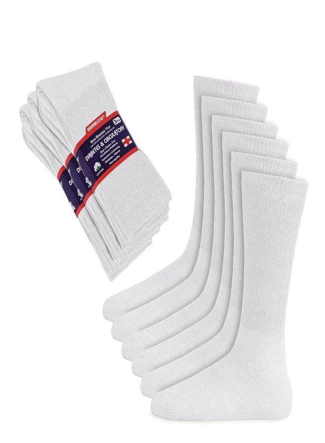Diamond Star Diabetic Socks, Non-Binding Circulatory Cushion Cotton Crew Diabetic Socks for Men Women 10-13 (3 Pairs White) - Image 1