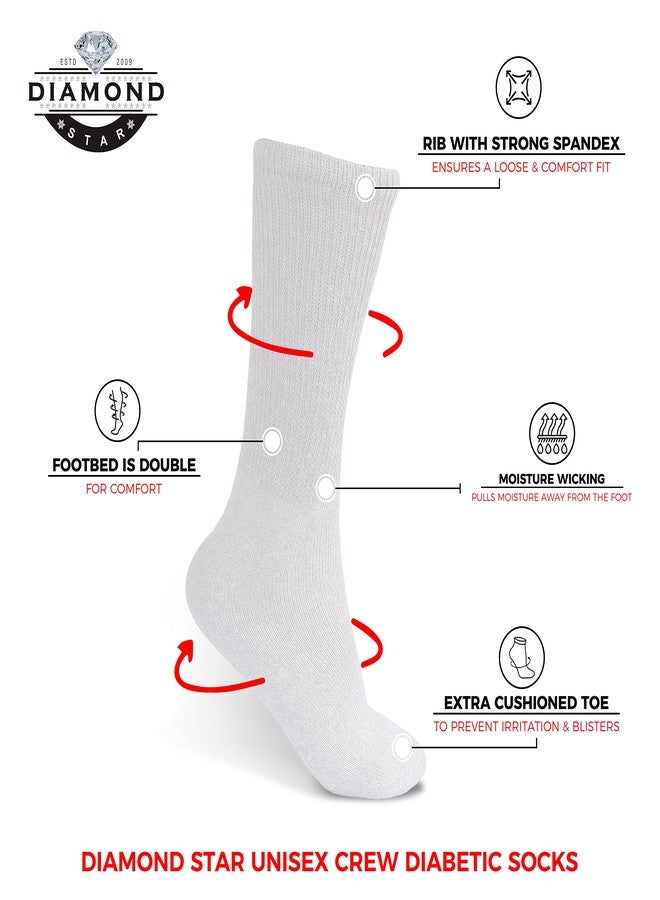 Diamond Star Diabetic Socks, Non-Binding Circulatory Cushion Cotton Crew Diabetic Socks for Men Women 10-13 (3 Pairs White) - Image 3
