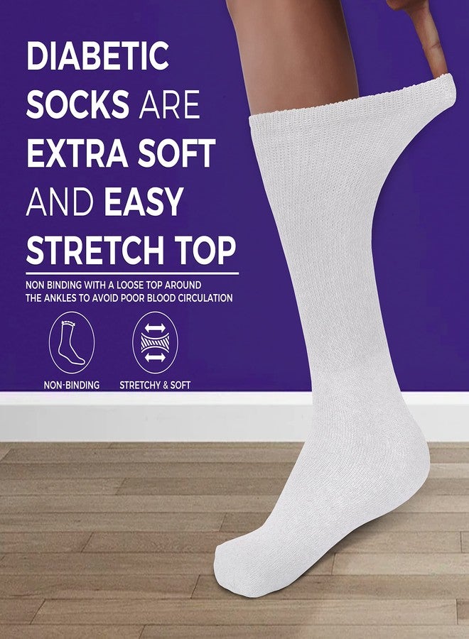Diamond Star Diabetic Socks, Non-Binding Circulatory Cushion Cotton Crew Diabetic Socks for Men Women 10-13 (3 Pairs White) - Image 2
