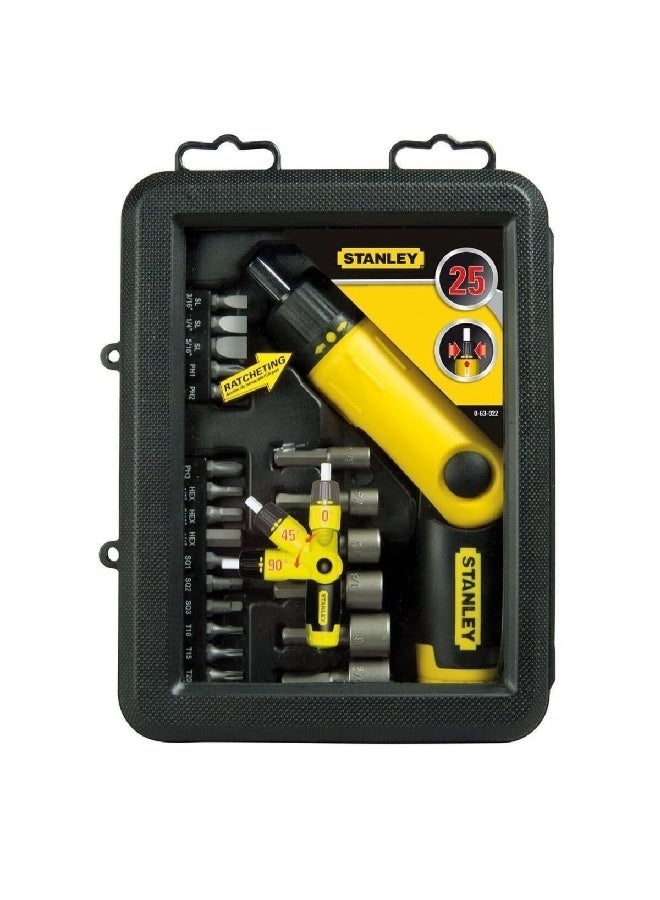 Stanley 25-Piece Pistol Grip Ratchet Screwdriver Set Yellow and Black 5.5 x 16.7 x 21.5 cm 0-63-022 - Image 5