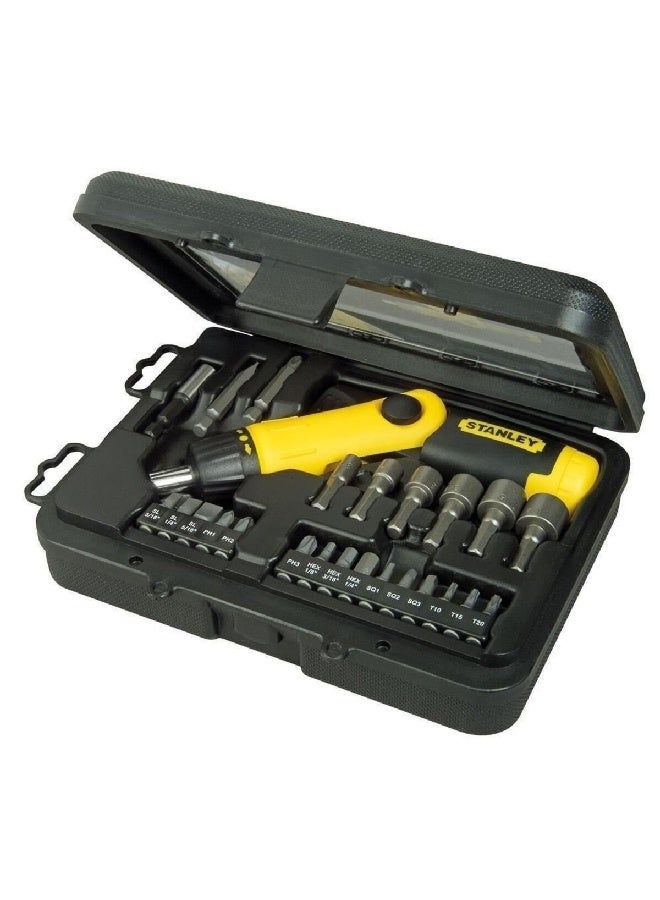 Stanley 25-Piece Pistol Grip Ratchet Screwdriver Set Yellow and Black 5.5 x 16.7 x 21.5 cm 0-63-022 - Image 1