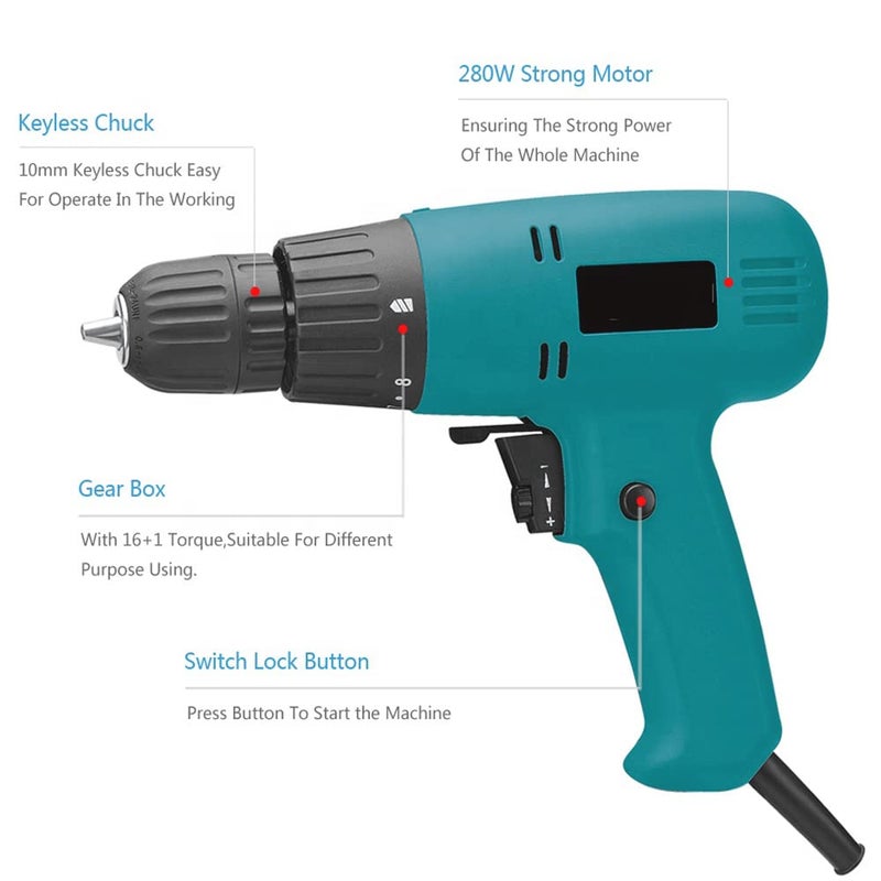 MLD drills Screwdriver/Drill Machine 10MM 280WATT 750RPM Forward/Reverse Torque Adjustment Facility With Free Plus and Minus bits Combo (Colours as per Availability) - Image 2