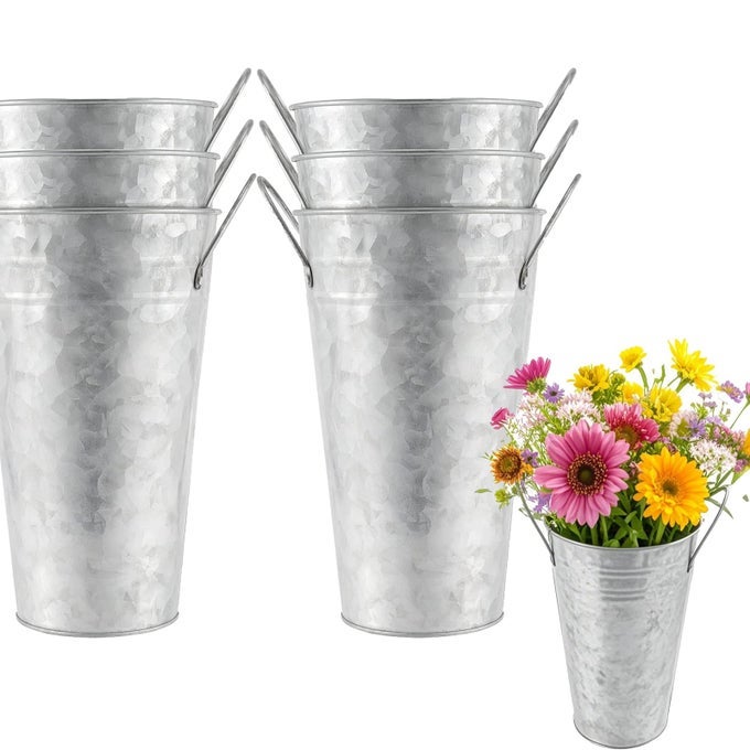 6 PACK 10 INCHES GALVANIZED METAL VASE RUSTIC FARMHOUSE TALL GALVANIZED METAL FLOWER VASE FOR WEDDING TABLE HOME DECOR