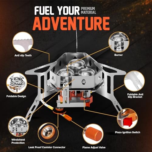 Smokey Camp 5000W Camping Stove, Backpacking Windproof Camp Stove with Piezo Ignition Carrying Case and 2 Additional Adapters, Compatable with Isobutane, Propane, Butane Tanks, Portable and Collapsible - Image 4