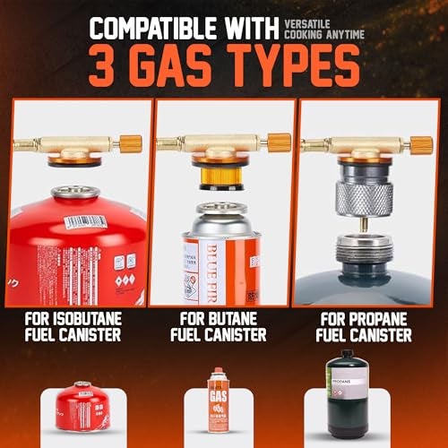 Smokey Camp 5000W Camping Stove, Backpacking Windproof Camp Stove with Piezo Ignition Carrying Case and 2 Additional Adapters, Compatable with Isobutane, Propane, Butane Tanks, Portable and Collapsible - Image 2
