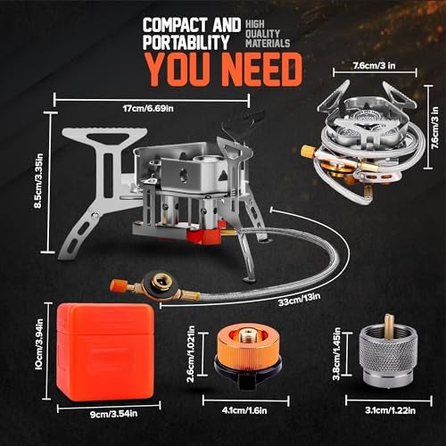 Smokey Camp 5000W Camping Stove, Backpacking Windproof Camp Stove with Piezo Ignition Carrying Case and 2 Additional Adapters, Compatable with Isobutane, Propane, Butane Tanks, Portable and Collapsible - Image 3