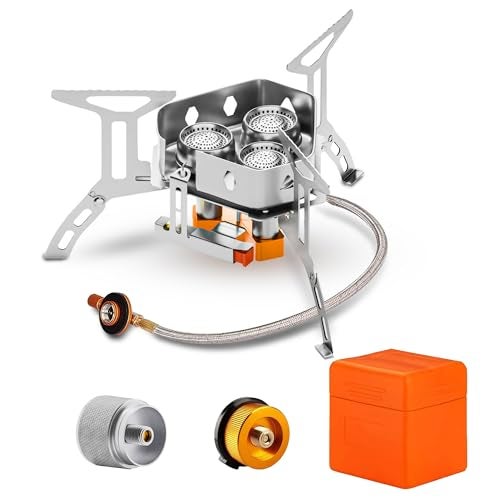 Smokey Camp 5000W Camping Stove, Backpacking Windproof Camp Stove with Piezo Ignition Carrying Case and 2 Additional Adapters, Compatable with Isobutane, Propane, Butane Tanks, Portable and Collapsible - Image 1