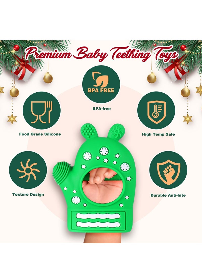 Baby Teethers Teething, Teething Mittens for 3-12 Months Baby, Baby Chew Toy and Glove Anti-Drop Easy-Grip Hand Green  - Image 2