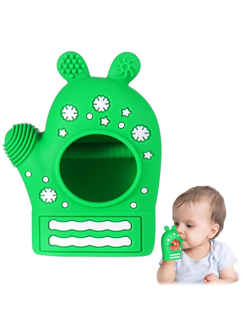 Baby Teethers Teething, Teething Mittens for 3-12 Months Baby, Baby Chew Toy and Glove Anti-Drop Easy-Grip Hand Green  - Image 1