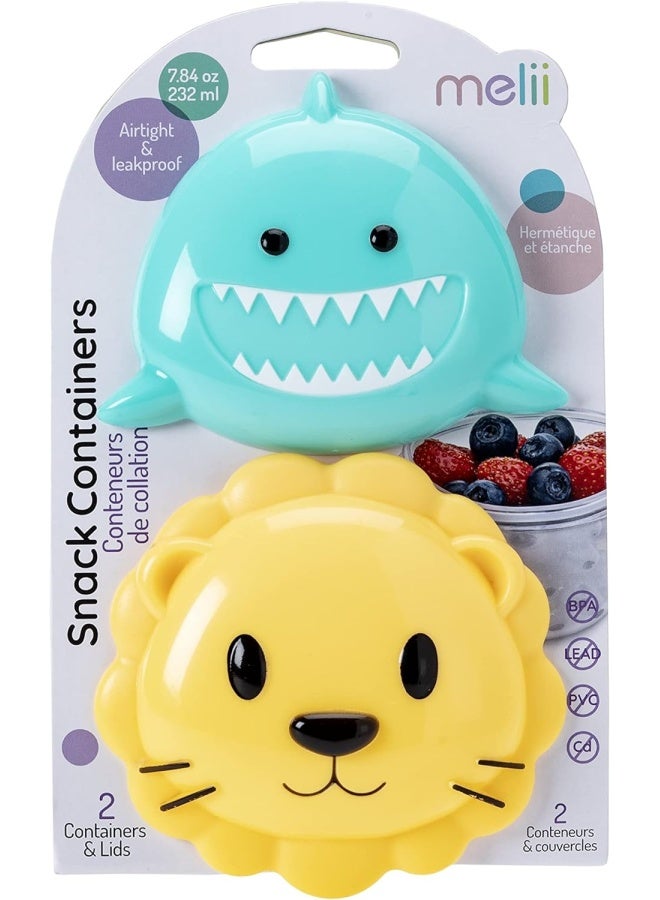 melii حاويات وجبات خفيفة على شكل سمكة قرش وأسد للأطفال - مجموعة تخزين طعام محكمة الإغلاق وغير قابلة للتسرب للأطفال للوجبات الخفيفة أثناء التنقل - خالية من BPA، سهلة التنظيف - 232 مل، أصفر وأزرق - Image 1