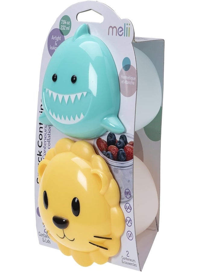 melii حاويات وجبات خفيفة على شكل سمكة قرش وأسد للأطفال - مجموعة تخزين طعام محكمة الإغلاق وغير قابلة للتسرب للأطفال للوجبات الخفيفة أثناء التنقل - خالية من BPA، سهلة التنظيف - 232 مل، أصفر وأزرق - Image 4