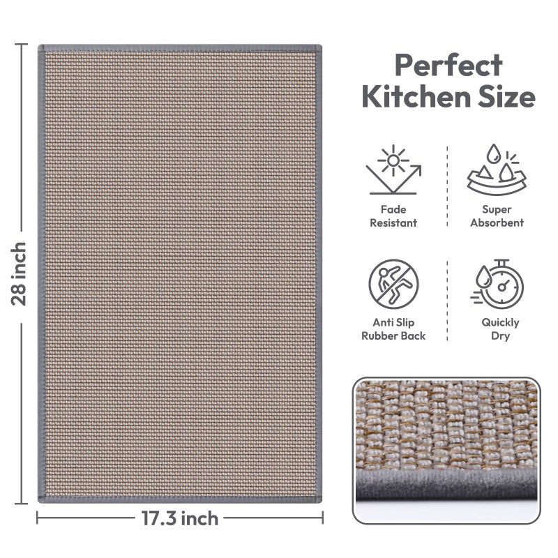 SoftDuo Kitchen Mats for Floor, Kitchen Rug, Nonskid, Washable, Absorbent Kitchen Runner Rug for in Front of Sink, Entryway, Rubber Backing Indoor Door Mat, Farmhouse Style Standing Mat, 17.3"x28", Grey - Image 2