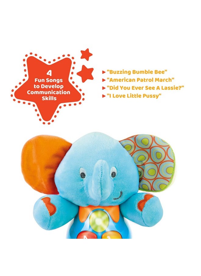 KiddoLab Plush Elephant Baby Toys - Musical Stuffed Animals With 3 Light-Up Buttons, 4 Children'S Nursery Songs & Sound Effects - Soft Learning Toy For 3 Months & Olds Infants, Babies & Toddlers  - Image 3