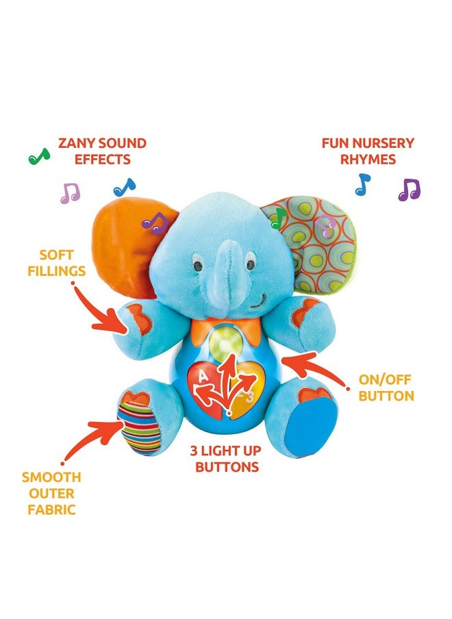 KiddoLab Plush Elephant Baby Toys - Musical Stuffed Animals With 3 Light-Up Buttons, 4 Children'S Nursery Songs & Sound Effects - Soft Learning Toy For 3 Months & Olds Infants, Babies & Toddlers  - Image 4