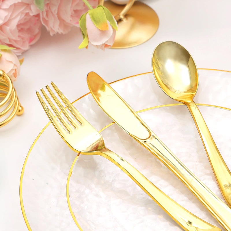 BONSINY 150 Pcs Clear Plastic Plates Disposable Dinnerware Set 25 Guests - Fancy Disposable Plates Heavy Duty for Wedding Birthday Graduation Party Mothers Day - Image 3