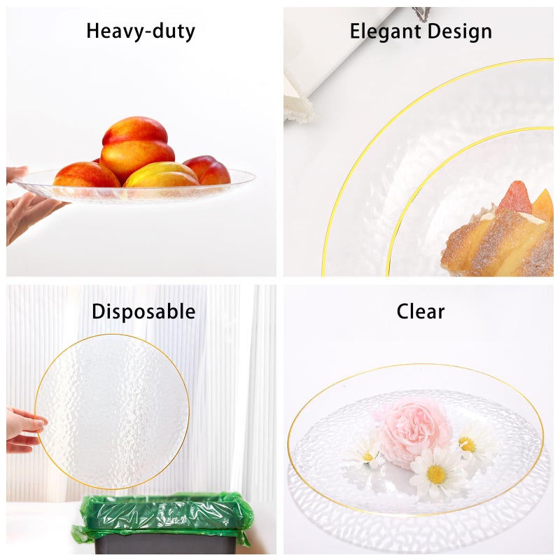 BONSINY 150 Pcs Clear Plastic Plates Disposable Dinnerware Set 25 Guests - Fancy Disposable Plates Heavy Duty for Wedding Birthday Graduation Party Mothers Day - Image 4