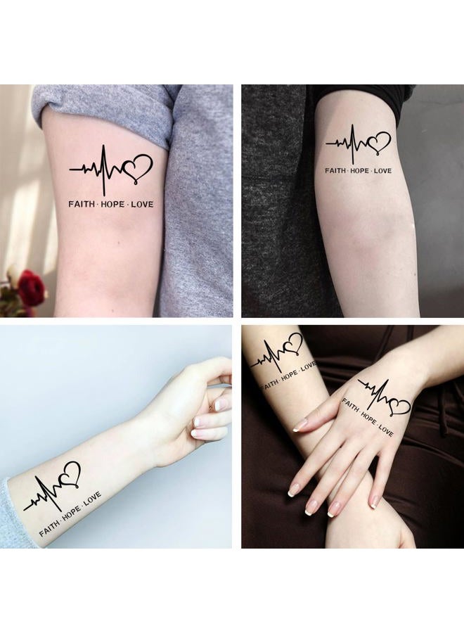 Dopetattoo 6 أوراق تاتو مؤقت مزيف للرجال البالغين إيمان أمل حب خط في قلب الصليب تاتو مؤقت مزيف للنساء على الرقبة والذراع والصدر للنساء - Image 3