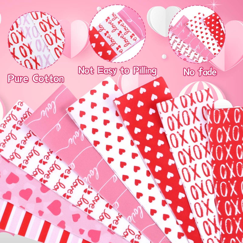 Bolsome 40 Pcs Valentine's Day Cotton Fabric Strips Red Pink White Love Hearts Stripes Fabric Bundles Romantic Strips for Quilting Crafting Precut Patchwork for Gift Sewing DIY Crafts - Image 3