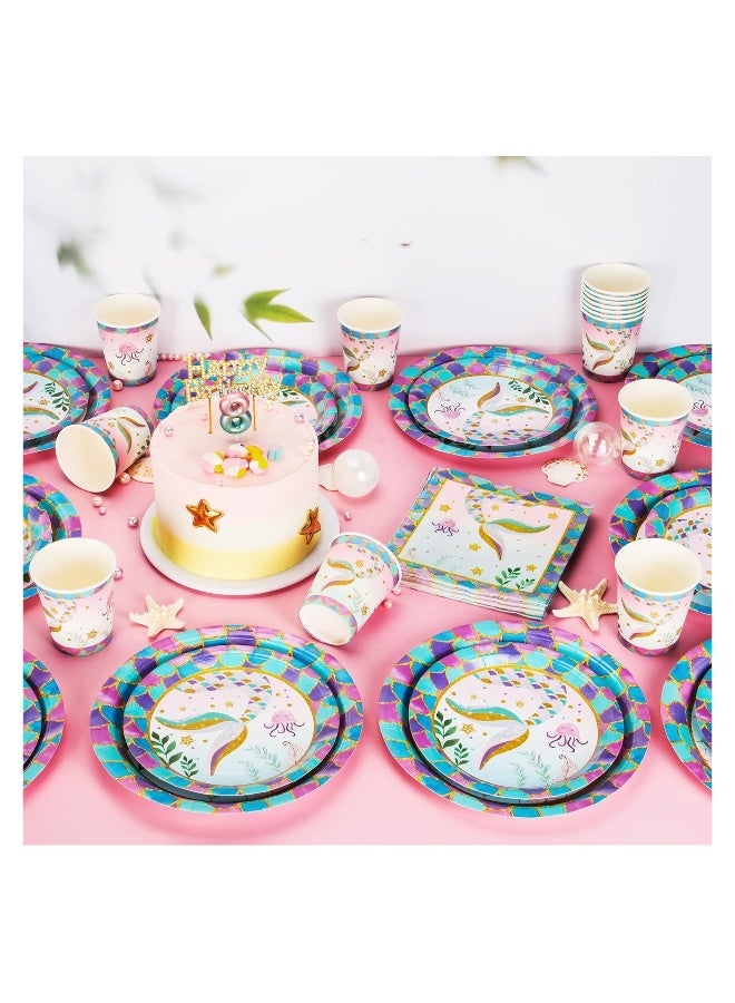 73Hours Mermaid Theme Party Supplies, Mermaid Disposable Paper Plates Napkins Cups, Mermaid Decor for Girls Birthday Party, Mermaid Birthday Party Tableware Set for Girls Birthday Party (55PCS) - Image 4