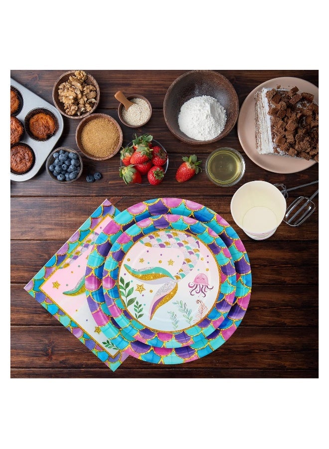 73Hours Mermaid Theme Party Supplies, Mermaid Disposable Paper Plates Napkins Cups, Mermaid Decor for Girls Birthday Party, Mermaid Birthday Party Tableware Set for Girls Birthday Party (55PCS) - Image 5