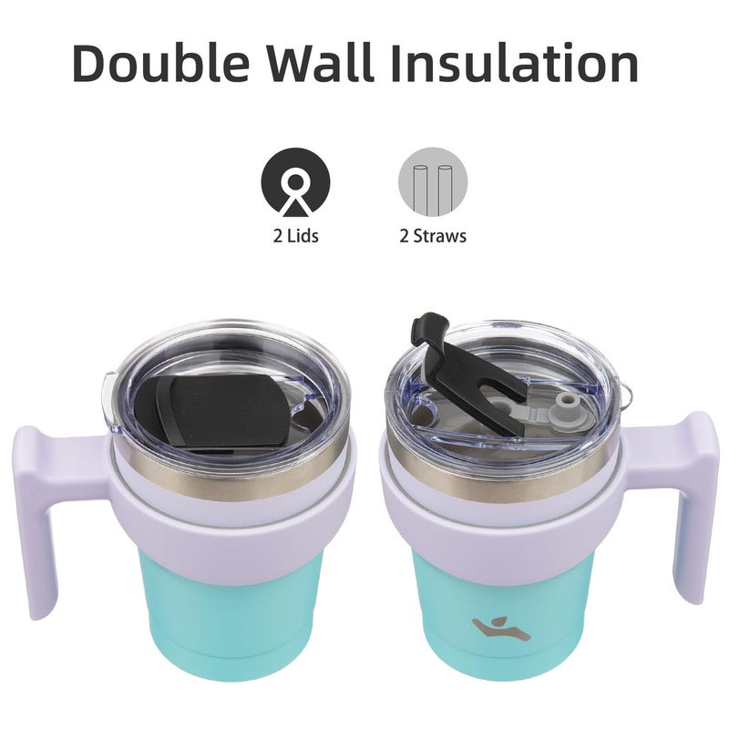 Konokyo 10 oz Tumbler with Handle and 2 Straw 2 Lid, Insulated Water Bottle Stainless Steel Vacuum Cup Reusable Travel Mug, Oasis - Image 3
