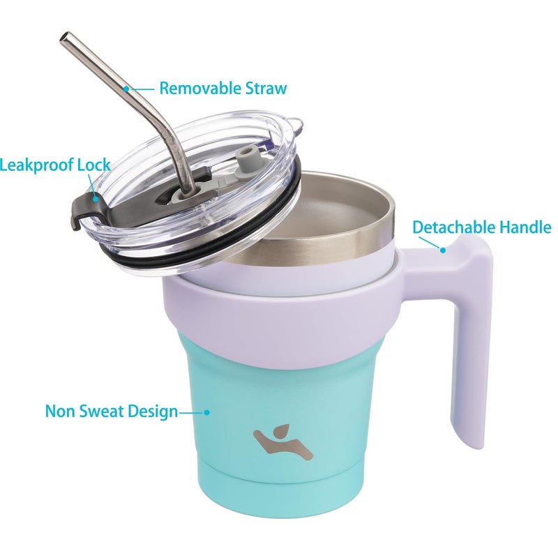Konokyo 10 oz Tumbler with Handle and 2 Straw 2 Lid, Insulated Water Bottle Stainless Steel Vacuum Cup Reusable Travel Mug, Oasis - Image 2