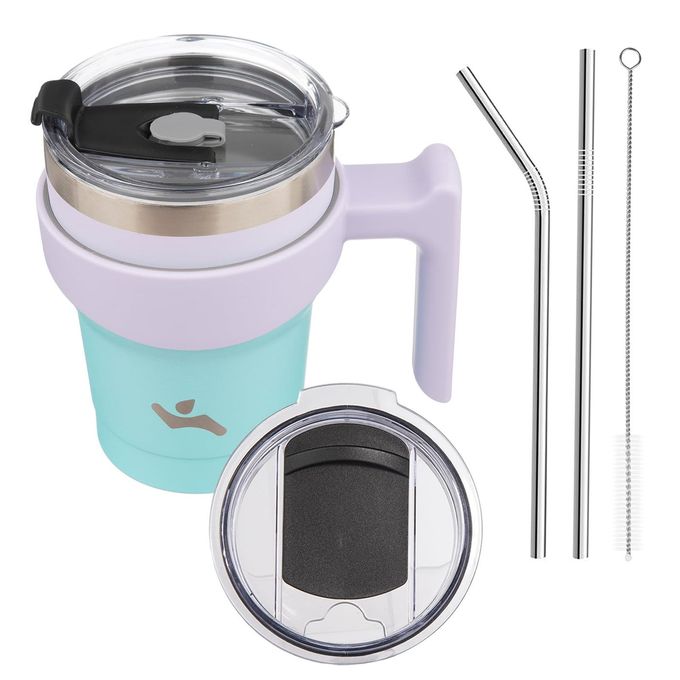 Konokyo 10 oz Tumbler with Handle and 2 Straw 2 Lid, Insulated Water Bottle Stainless Steel Vacuum Cup Reusable Travel Mug, Oasis - Image 1