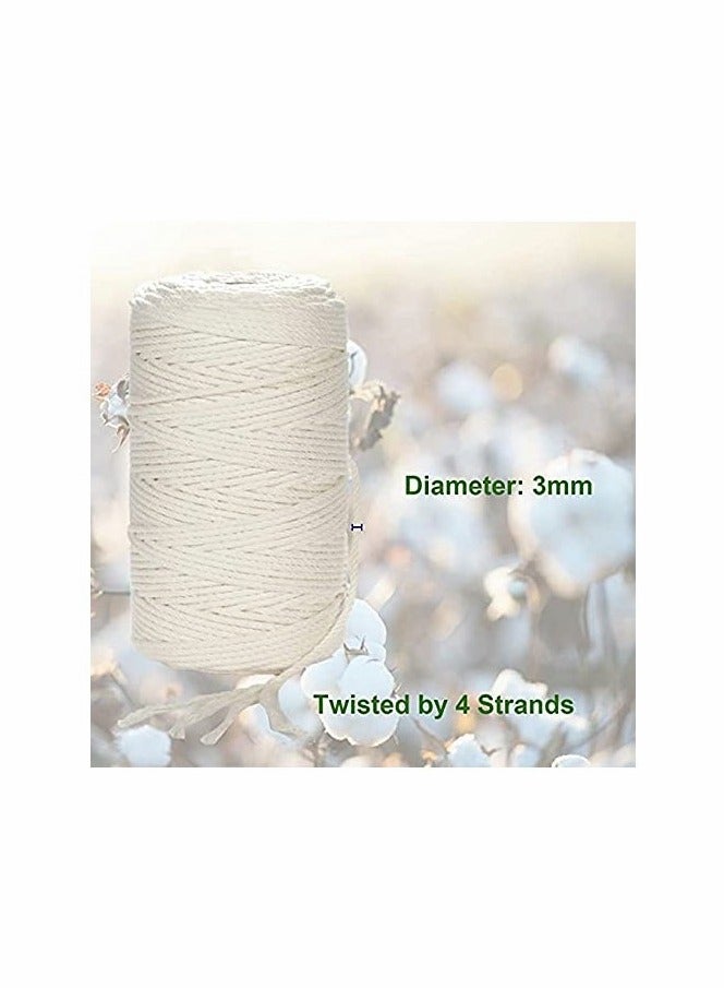 KASTWAVE Macrame Cord, Cotton Rope 3mm x 220 yd (About 200m) 4 Strand Twisted 100% Natural Cotton Soft Unstained Rope - Image 2
