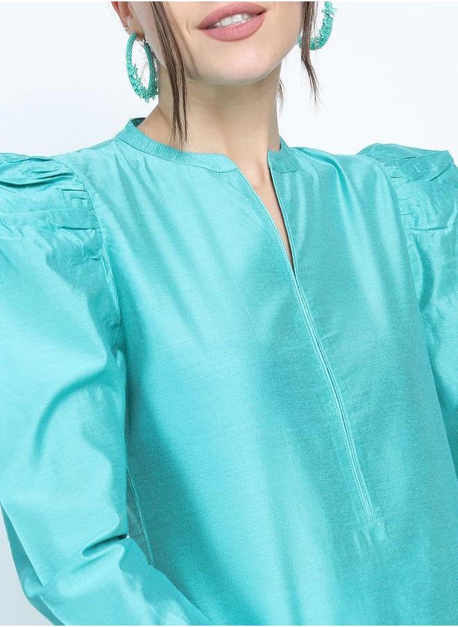 Vishudh Side Slit Detail Puff Sleeves Kurta & Trousers Set by Styli  - Image 5