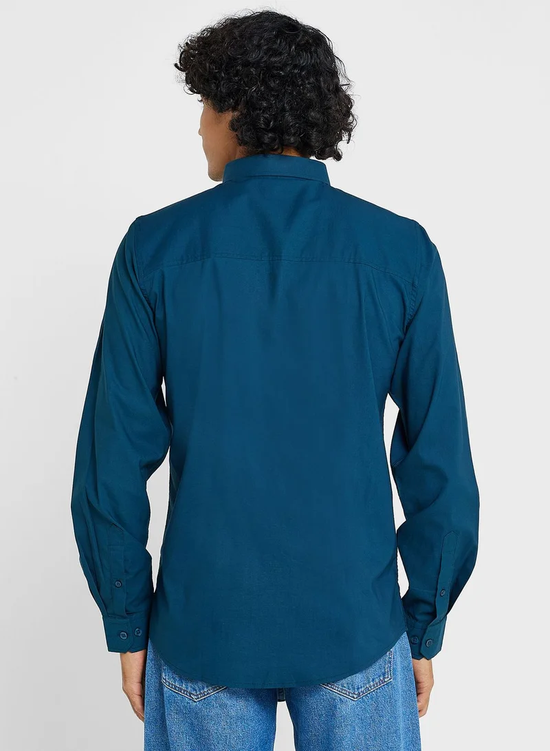 سفنتي فايف Cotton-Elastane Casual Single Pocket Shirt