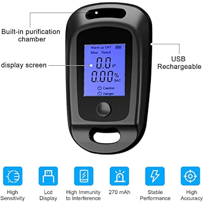 rayihni Alcohol Tester, Professional Alcohol Meter, Portable Alcohol Tester, Breath Alcohol Tester, Police Accurate with Digital LCD Display, Semiconductor Sensor, Breath Alcohol Tester, Per Mille Meter - Image 3