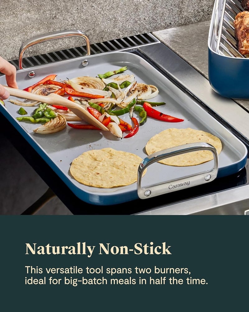 CARAWAY Caraway Double Burner Griddle  19x12 Griddle Pan  NonStick Ceramic Coated  Non Toxic PTFE  PFOA Free  Oven Safe  Compatible with All Stovetops  Navy  - Image 5