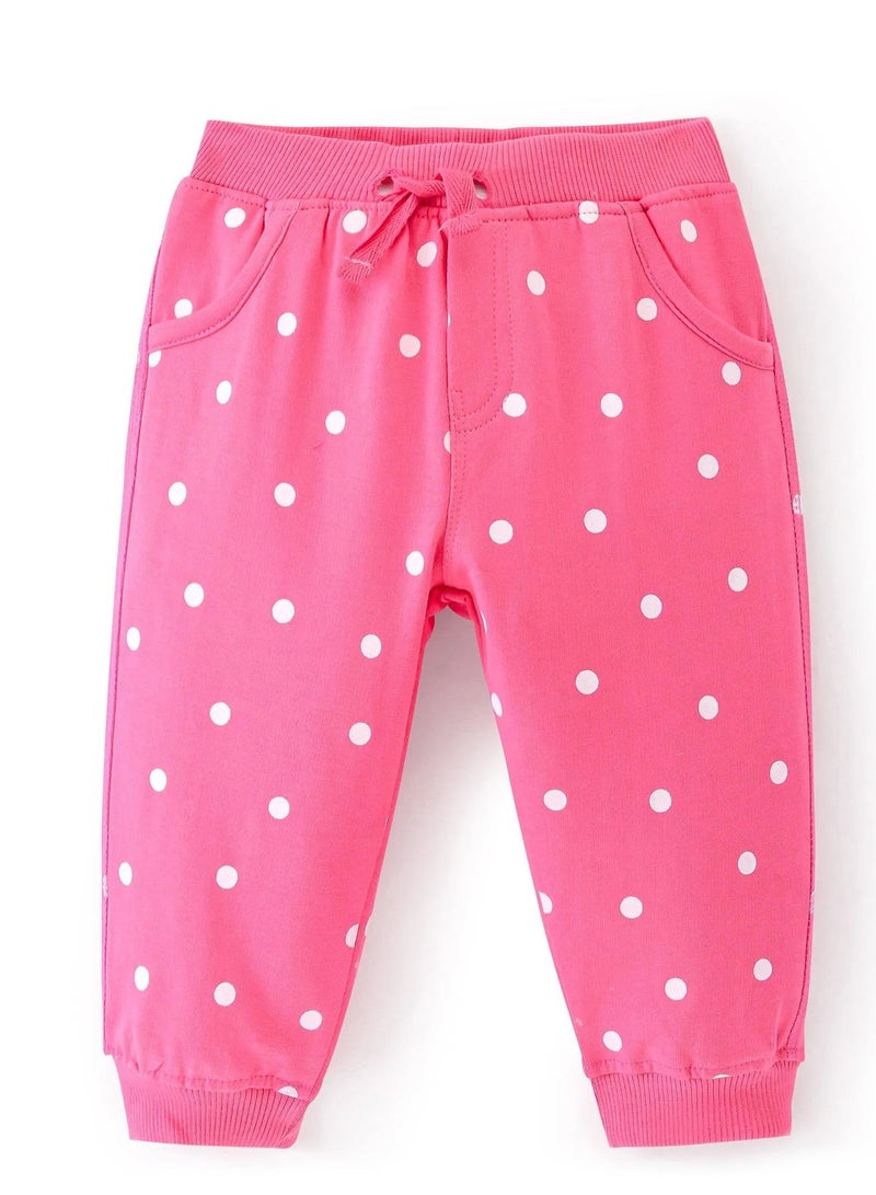 Doodle Poodle Cotton Knit Full Sleeves Frill Detailed T-Shirt & Lounge Pants Co Ord Set With Text & Polka Dots Print - Pink  - Image 4