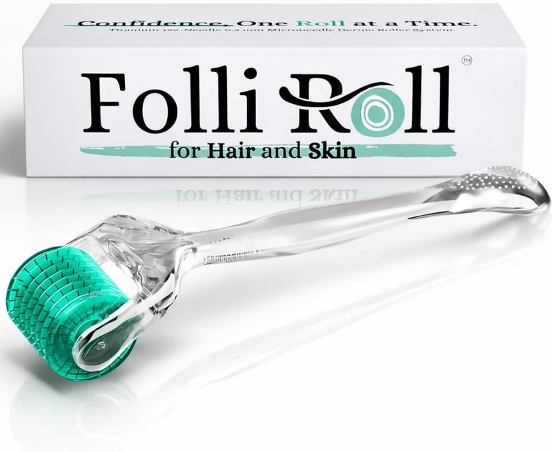 FolliRoll Derma Roller for Hair and Skin - 0.30mm Titanium Microneedles - for Hair Loss, Acne Scars, and Dark Spots - 192 Real Individual Needles with Free Storage Case for Men and Women - Image 1