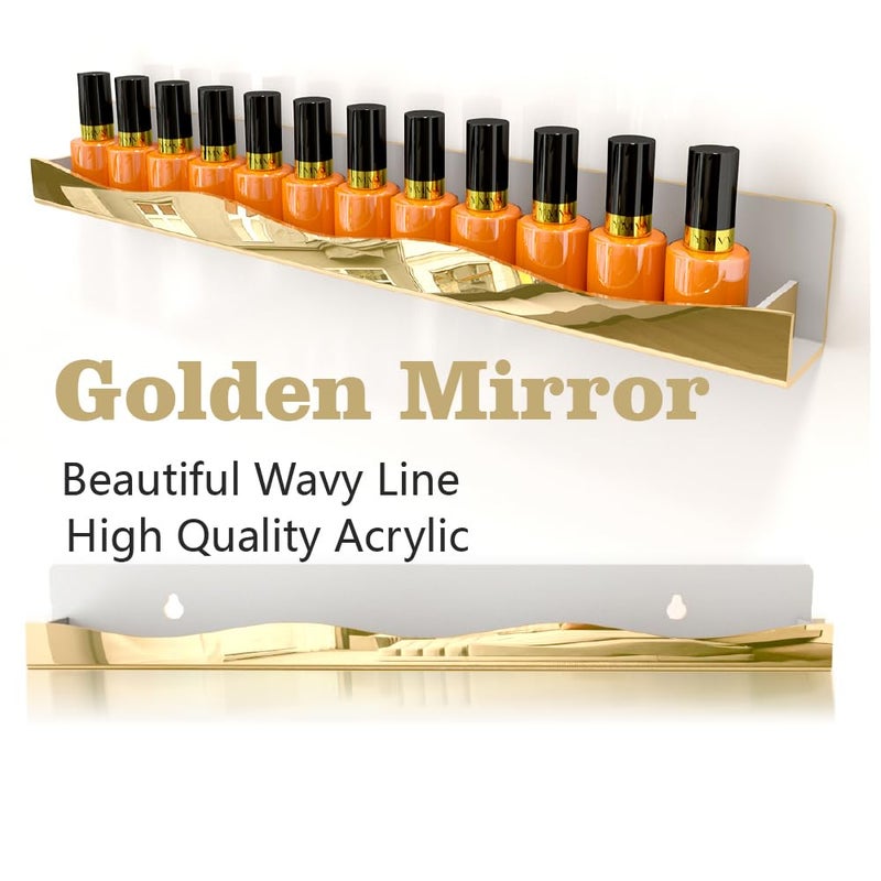 YMVV Wall-Mounted Nail Polish Organizer Rack - 15-Inch Gold Mirror Finish Nail Polish Shelf, Makeup & Beauty Essentials Storage - Multi-Purpose Display Holder for Small Space, Vanity Bathroom, 6 Pack - Image 3