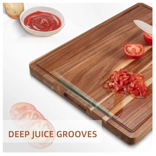 Crysellewoods Acacia Wood Vegetable Cutting Boards for Kitchen, 18 x12 Inch Large Wooden Cutting Board with Juice Groove, Reversible Butcher Single Block Cutting Board for Meat and Vegetable - Image 5