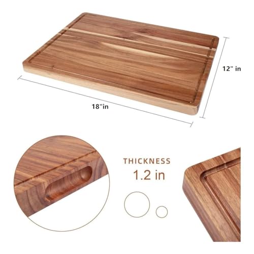 Crysellewoods Acacia Wood Vegetable Cutting Boards for Kitchen, 18 x12 Inch Large Wooden Cutting Board with Juice Groove, Reversible Butcher Single Block Cutting Board for Meat and Vegetable - Image 4