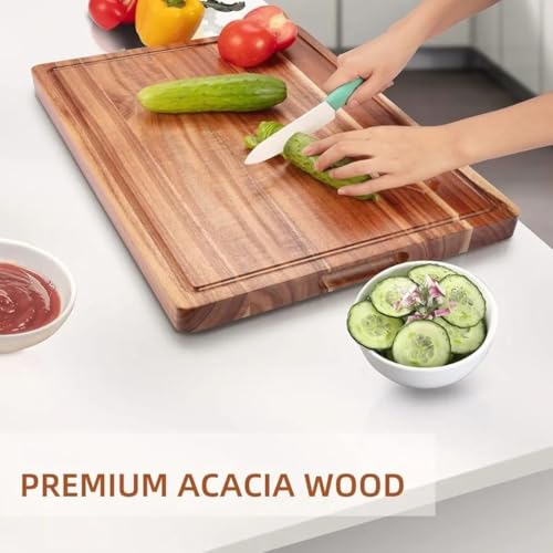 Crysellewoods Acacia Wood Vegetable Cutting Boards for Kitchen, 18 x12 Inch Large Wooden Cutting Board with Juice Groove, Reversible Butcher Single Block Cutting Board for Meat and Vegetable - Image 2