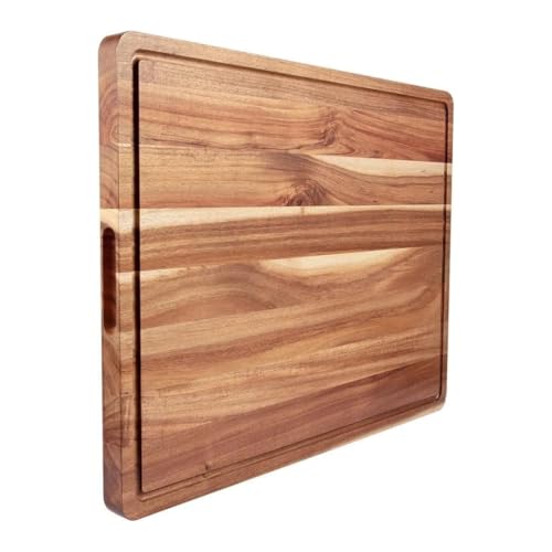 Crysellewoods Acacia Wood Vegetable Cutting Boards for Kitchen, 18 x12 Inch Large Wooden Cutting Board with Juice Groove, Reversible Butcher Single Block Cutting Board for Meat and Vegetable - Image 1