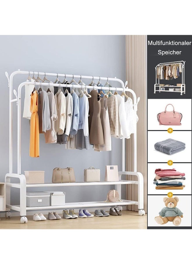 BLOOMING TIME 2-Row Simple Coat Rack, Floor-Standing Hanging Rack, Bedroom Storage Shelf, Movable Household Indoor Clothes Drying Rack With Wheels - Image 2