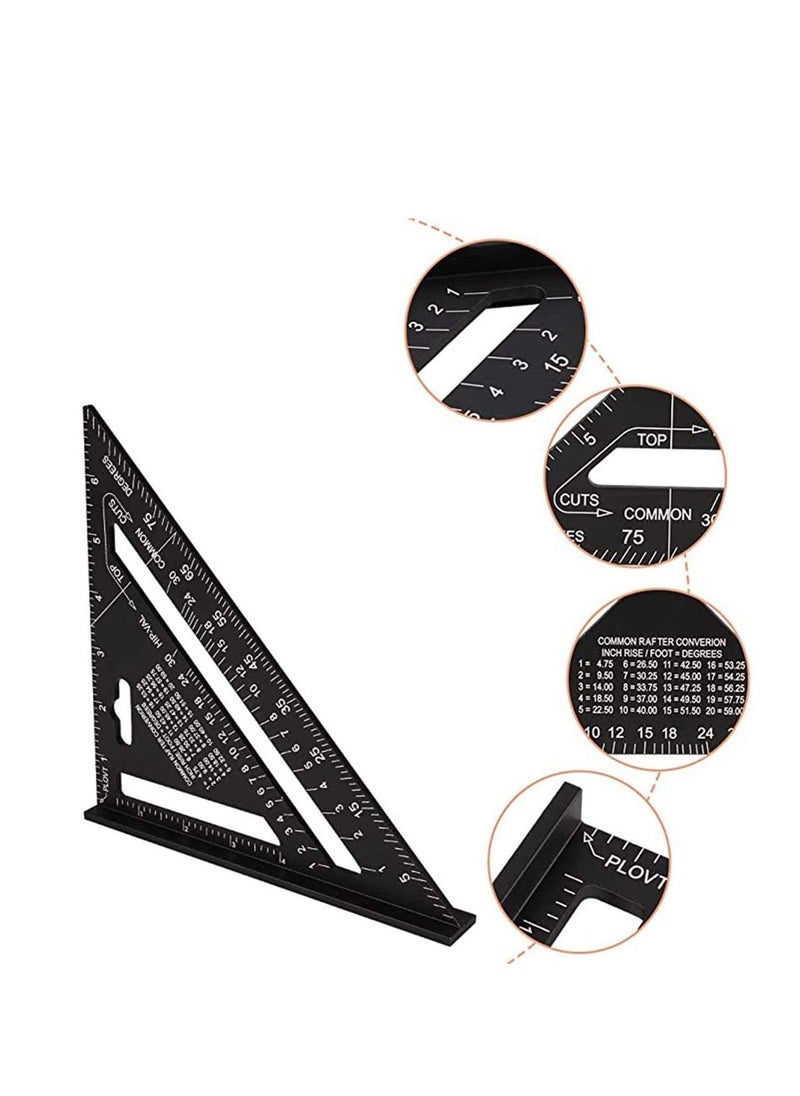 SYOSI - Triangle Ruler, Black Square Protractor, High Precision Aluminum Alloy Triangle Ruler, Layout Measuring Tool for Engineer Carpenter Home Builders, Artist 7 Inch Metric and Imperial - Image 1