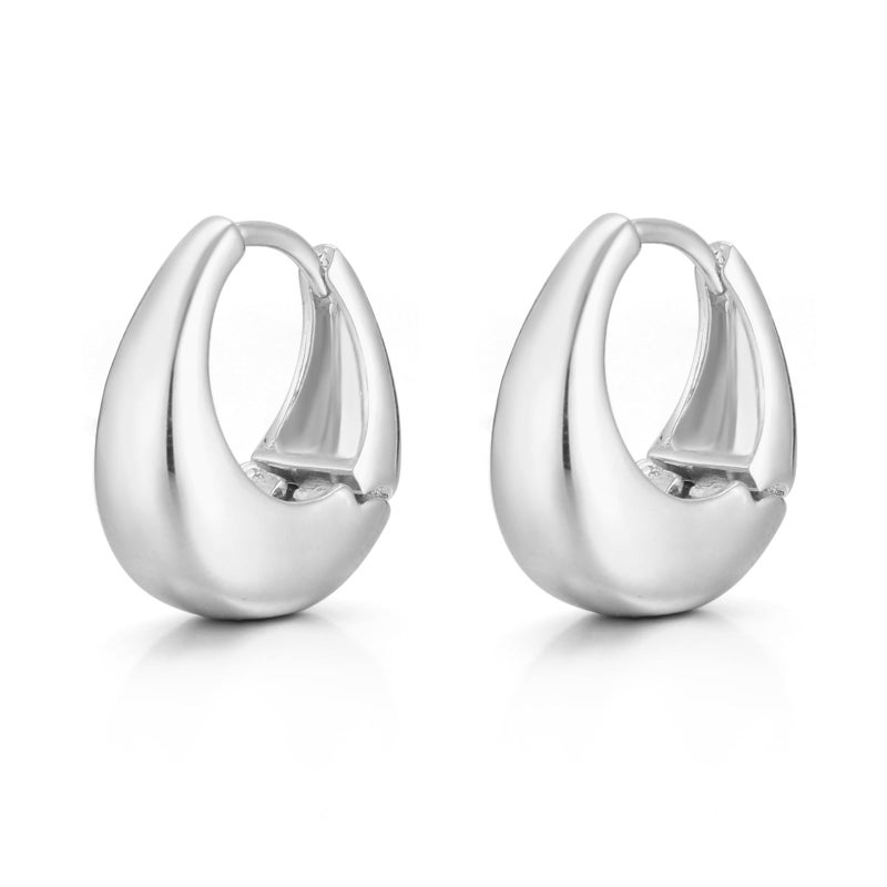 Chunky Silver Hoop Earrings Thick 14K Gold Plated Half Open Hoop Huggie Statement Earrings(C-Silver)