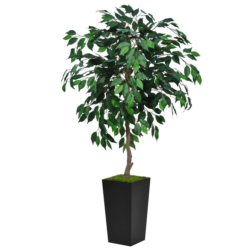 ASTIDY Artificial Ficus Tree 5FT  Faux Indoor Tree with Black Tall Planter  Fake Ficus Floor Plant in Pot  Artificial Silk Tree for Home Office Living Room Decor Indoor