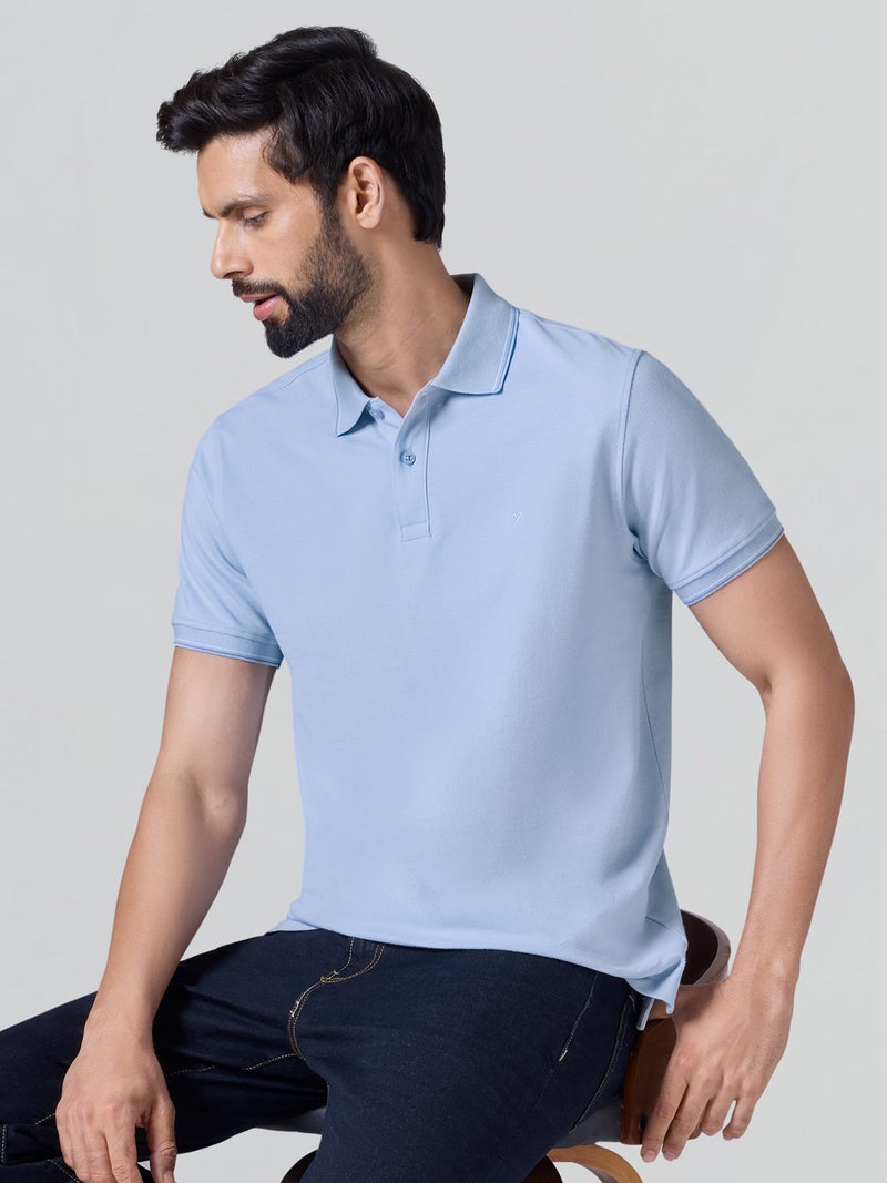 اكس واي اكس اكس قميص بولو رجالي من القطن بنصف كم بلون أزرق سماوي - Image 1