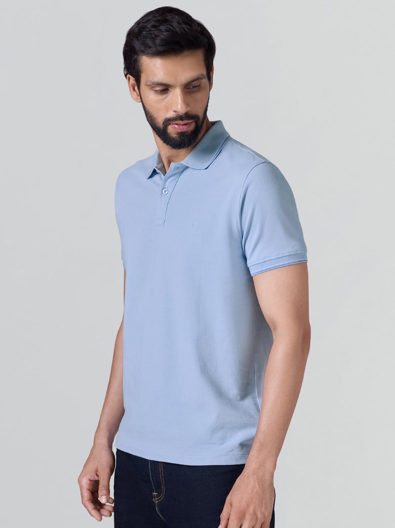 اكس واي اكس اكس قميص بولو رجالي من القطن بنصف كم بلون أزرق سماوي - Image 5