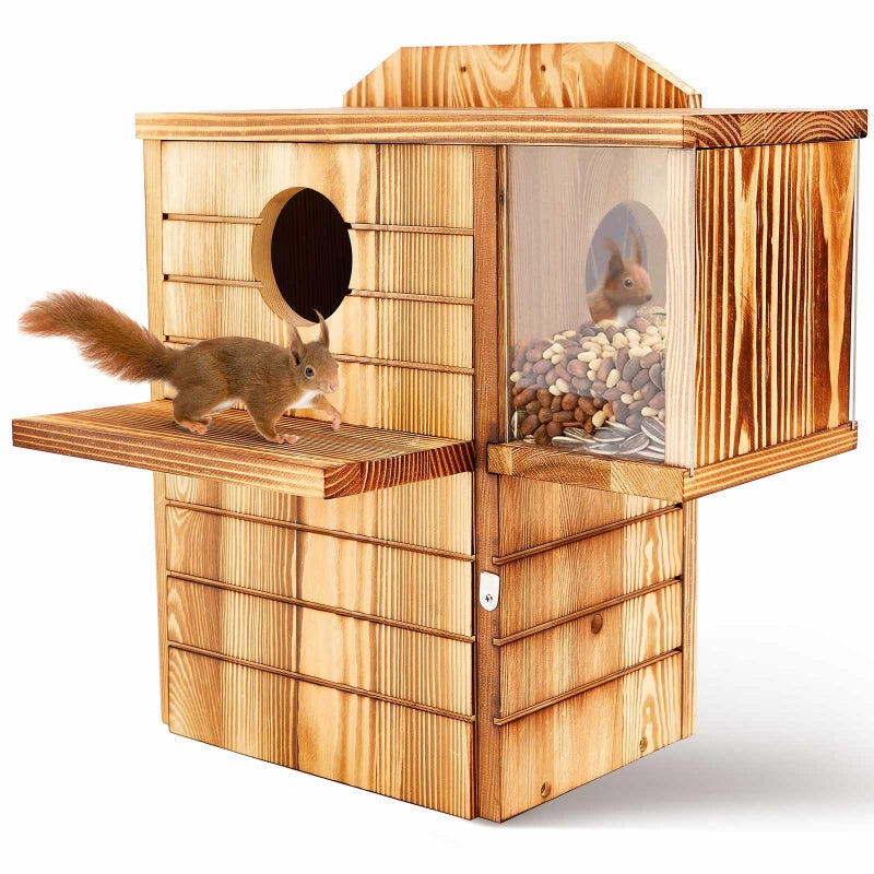 Memorywuu 2in1 Large Squirrel Family House with Feeder and Predator Guard for Outside with Multi Platform Wooden Squirrel Nesting Box for Breeding Living, Year-Round Shelter and Nesting Place - Image 1