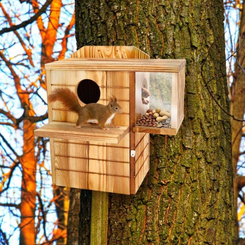 Memorywuu 2in1 Large Squirrel Family House with Feeder and Predator Guard for Outside with Multi Platform Wooden Squirrel Nesting Box for Breeding Living, Year-Round Shelter and Nesting Place - Image 5