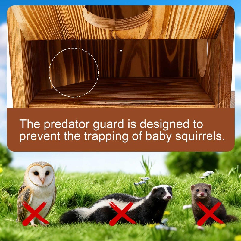 Memorywuu 2in1 Large Squirrel Family House with Feeder and Predator Guard for Outside with Multi Platform Wooden Squirrel Nesting Box for Breeding Living, Year-Round Shelter and Nesting Place - Image 4