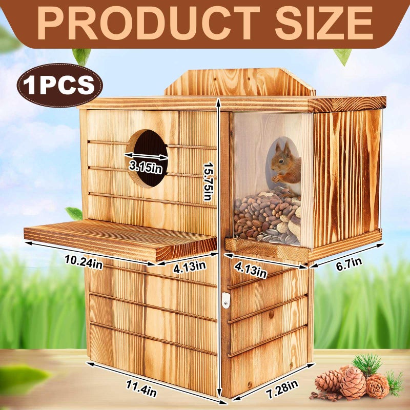 Memorywuu 2in1 Large Squirrel Family House with Feeder and Predator Guard for Outside with Multi Platform Wooden Squirrel Nesting Box for Breeding Living, Year-Round Shelter and Nesting Place - Image 2