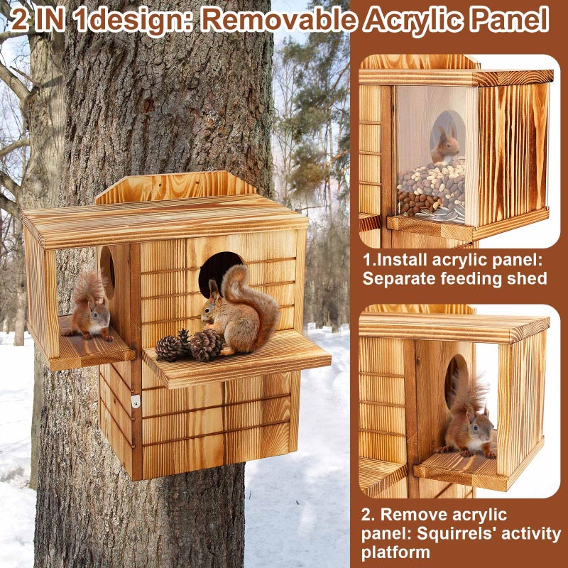 Memorywuu 2in1 Large Squirrel Family House with Feeder and Predator Guard for Outside with Multi Platform Wooden Squirrel Nesting Box for Breeding Living, Year-Round Shelter and Nesting Place - Image 3